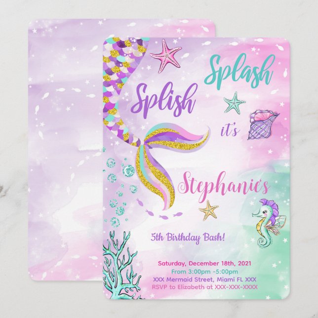 Mermaid Birthday Invitation (Front/Back)