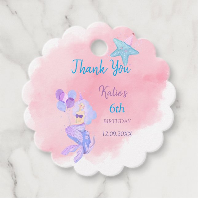 Mermaid Birthday Invitation Favour Tags (Front)