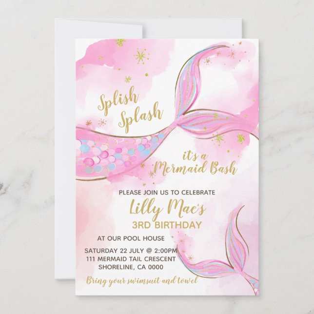 Mermaid Birthday Invitation for a Girl, Editable (Front)