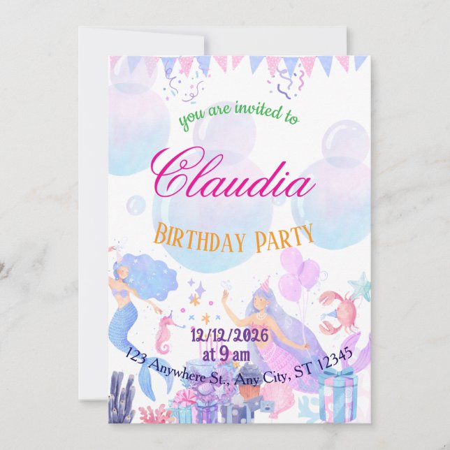 Mermaid Birthday Invitation for Kids (Devant)
