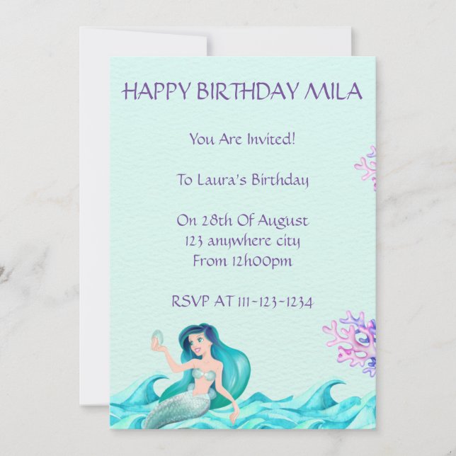 MERMAID BIRTHDAY INVITATION,INVITATIONS,DIGITAL INVITATION (Front)