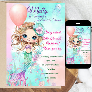 Mermaid Birthday Invitation - Personalized 