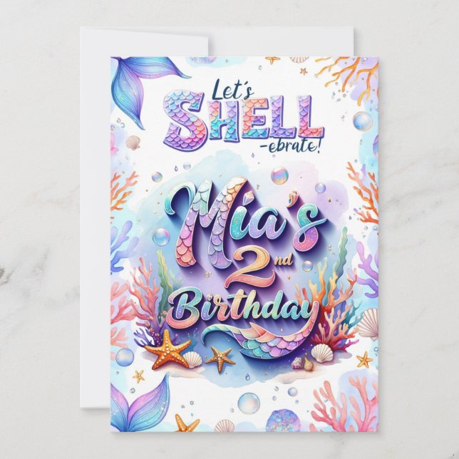 Mermaid Birthday Invitation Personalized  Name Age (Front)