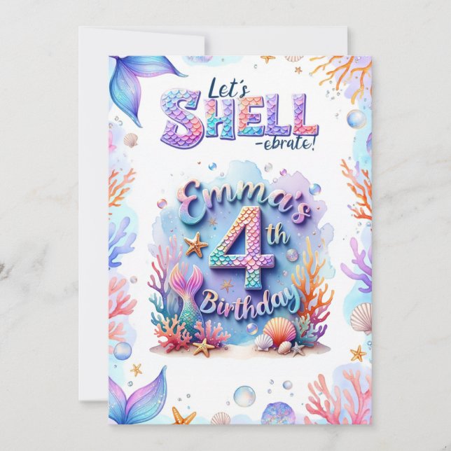 Mermaid Birthday Invitation Personalized  Name Age (Front)