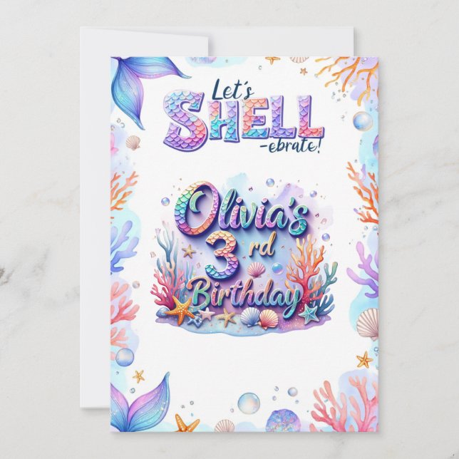 Mermaid Birthday Invitation Personalized  Name Age (Front)