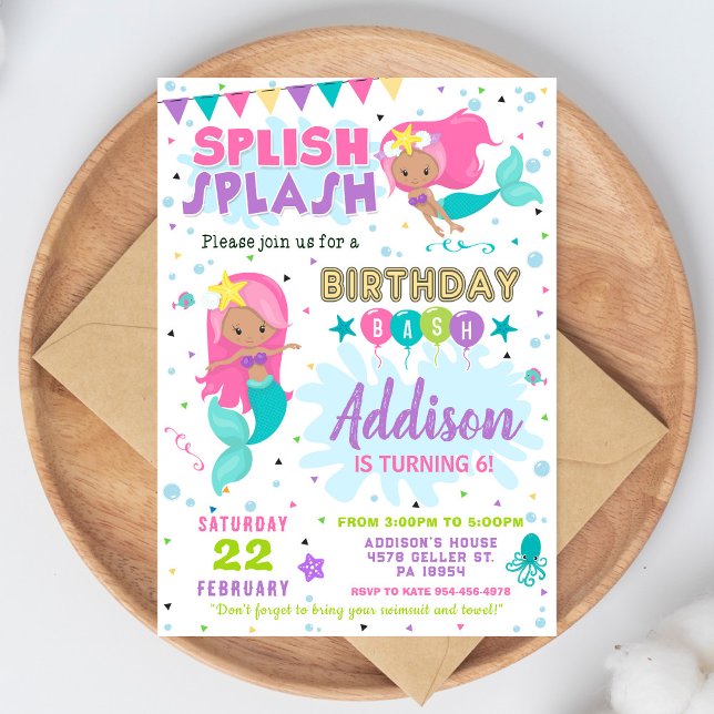 Mermaid Birthday Invitation Splish Splash Invite (Créateur téléchargé)