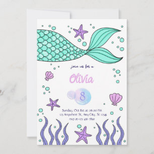 Mermaid Birthday invitation template tail invite