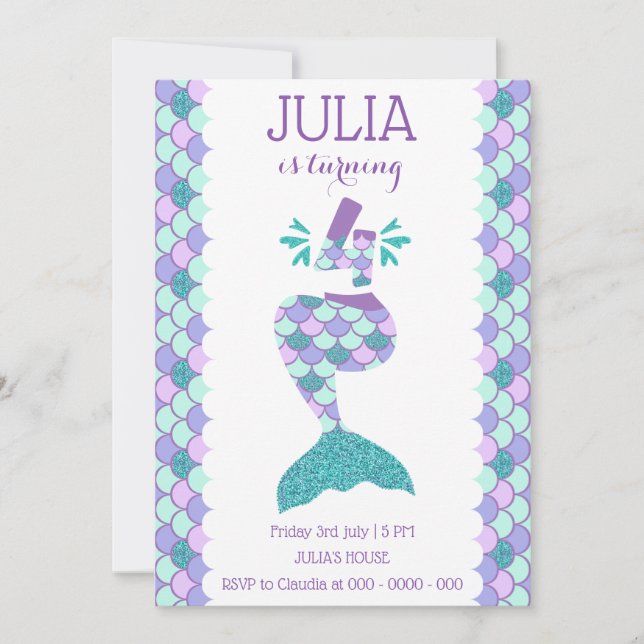 Mermaid Birthday Invitation Under The Sea Party (Front)