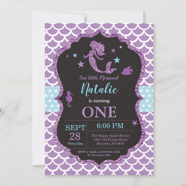 Mermaid Birthday Invitation Under the Sea Party (Front)