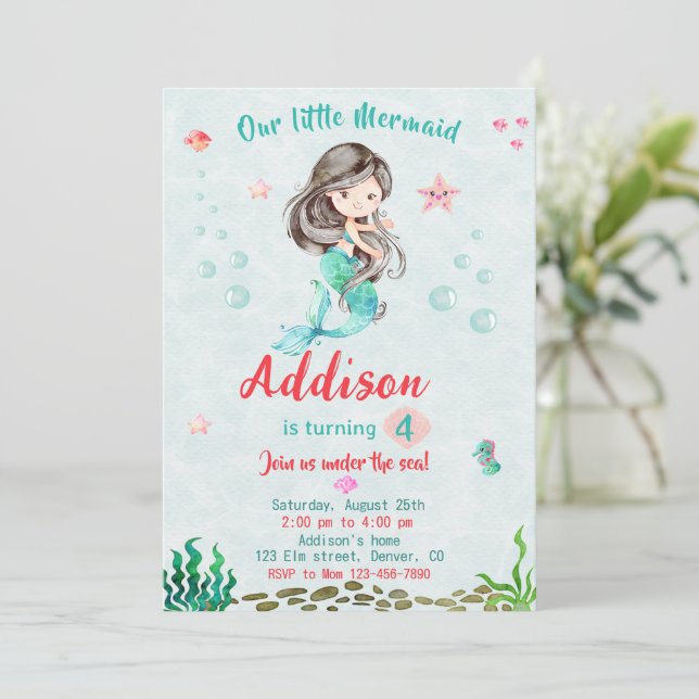 Mermaid birthday invitation Under the sea party (Standing Front)