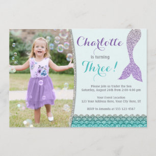 Mermaid Birthday Invitation with Photo