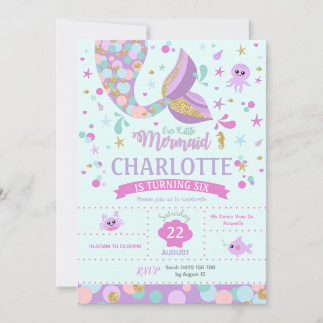 Mermaid Birthday Invitations Mermaid Party (Front)