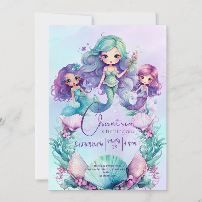 Mermaid Birthday Little Mermaid Invitation (Front)