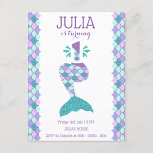 Mermaid Birthday Mermaid Number 1 Invitation Postcard