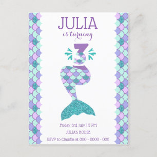 Mermaid Birthday Mermaid Number 3 Invitation Postcard