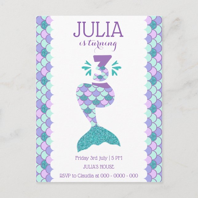 Mermaid Birthday Mermaid Number 3 Invitation Postcard (Front)
