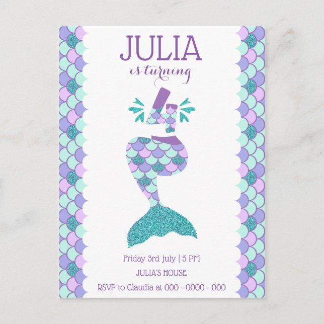 Mermaid Birthday Mermaid Number 4 Invitation Postcard (Front)