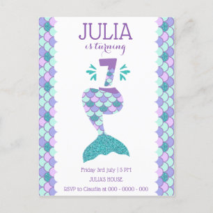 Mermaid Birthday Mermaid Number 7 Invitation Postcard