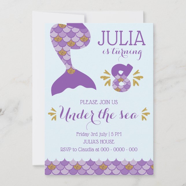 Mermaid Birthday Mermaid Number 8 Invitation (Front)