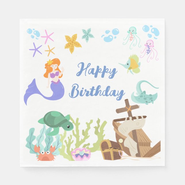 Mermaid Birthday Paper Napkin (Front)