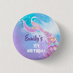 Mermaid Birthday Party 1 Inch Round Button