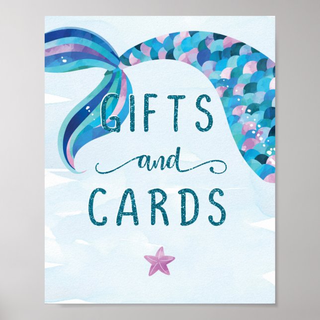 Mermaid Birthday Party Cards and Gifts Sign (Front)