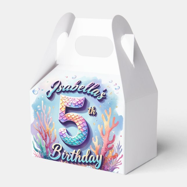 Mermaid Birthday Party Custom Name & Age Isabella  Favor Box (Front Side)