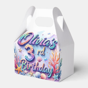 Mermaid Birthday Party Custom Name & Age Olivia 3 Favor Box