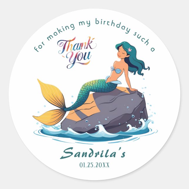 Mermaid  Birthday Party der The Sea Mermaid  Classic Round Sticker (Front)