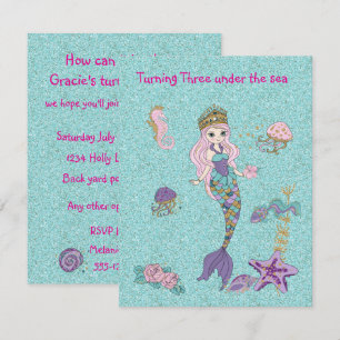 Mermaid Birthday Party Digital Download Invitation