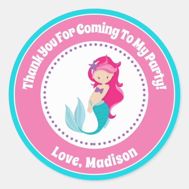 Mermaid Birthday Party Favour Stickers (Front)