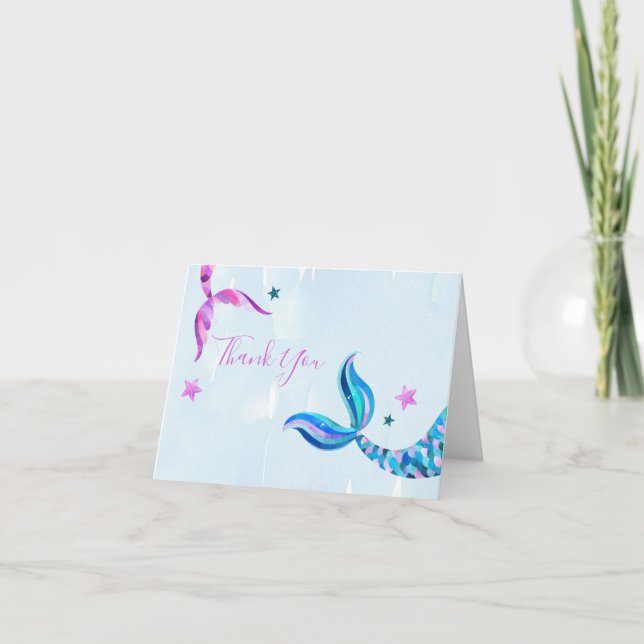 Mermaid Birthday Party Folded Thank You Cards (Front)