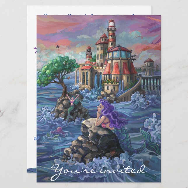 Mermaid Birthday Party Invitation (Front/Back)