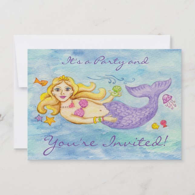 Mermaid birthday party invitation (Front)