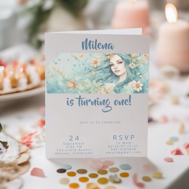Mermaid birthday party invitation postcard (Creator Uploaded)