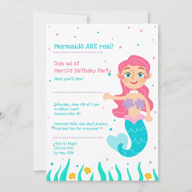 Mermaid Birthday Party Invitations (Front)