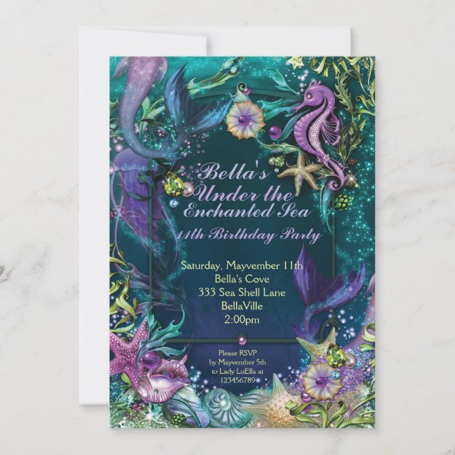 Mermaid Birthday Party Invitations (Front)