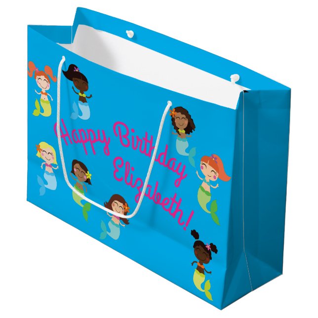 Mermaid Birthday Party Large Gift Bag (Front Angled)