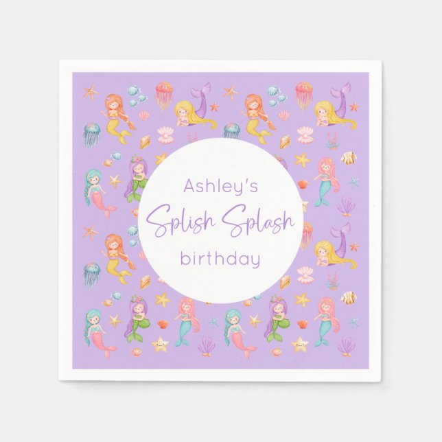 Mermaid Birthday Party Napkin (Front)