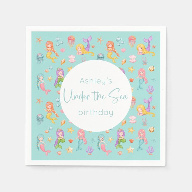 Mermaid Birthday Party Napkin (Front)