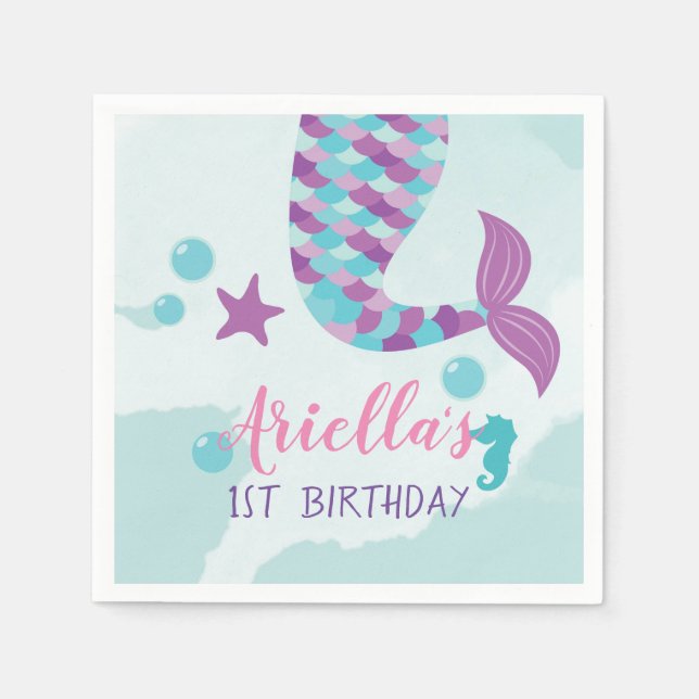 Mermaid Birthday Party Napkin (Front)