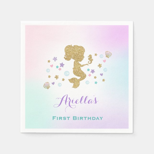 Mermaid Birthday Party Napkin Whimsical Mermaid (Front)