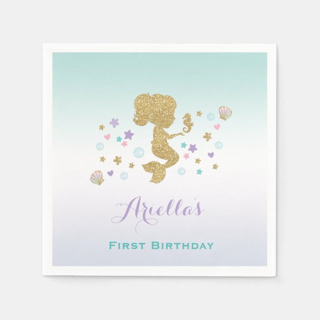 Mermaid Birthday Party Napkin Whimsical Mermaid (Front)