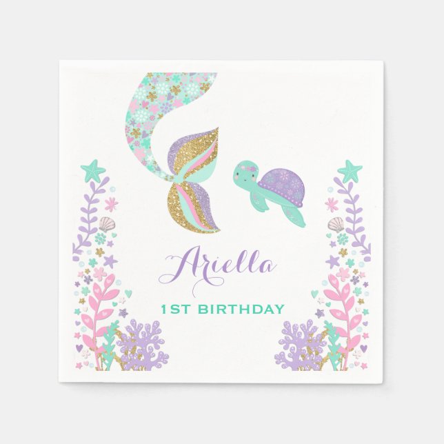 Mermaid Birthday Party Napkin Whimsical Mermaid (Front)