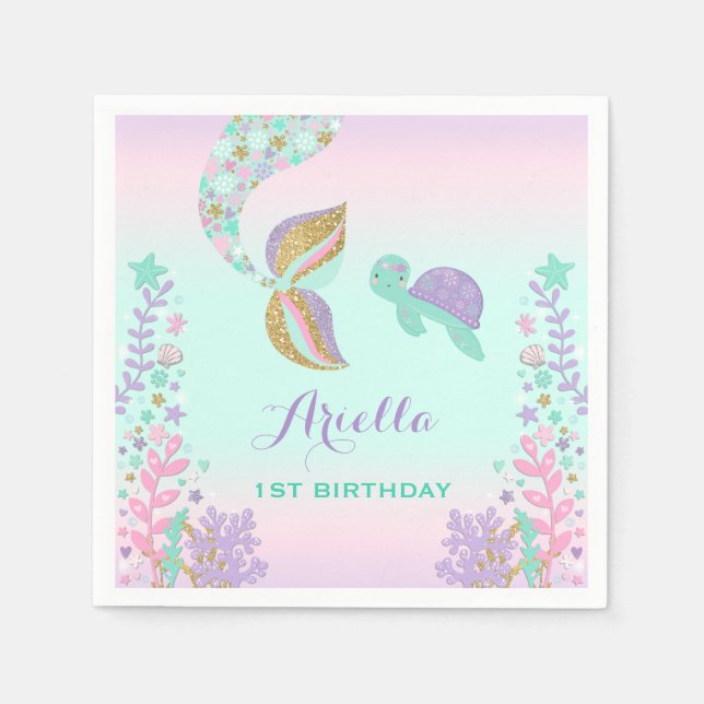 Mermaid Birthday Party Napkin Whimsical Mermaid (Front)