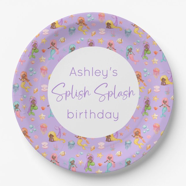 Mermaid Birthday Party Paper Plate (Front)