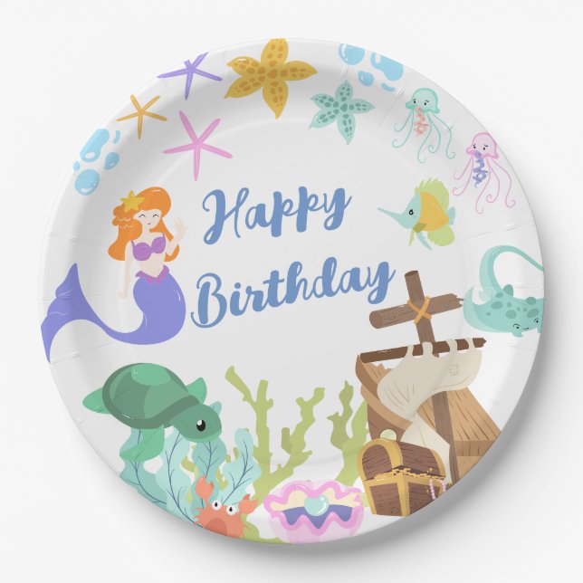 Mermaid Birthday Party Paper Plate (Front)