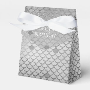Mermaid Birthday Party Personalized Silver Grey Favor Box