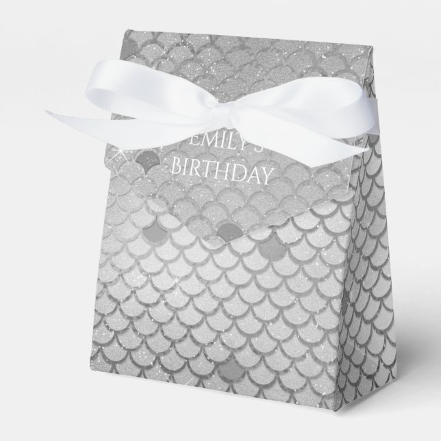 Mermaid Birthday Party Personalized Silver Grey Favor Box (Front Side)