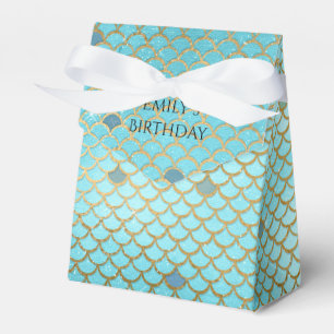 Mermaid Birthday Party Personalized Teal Gold Favor Box